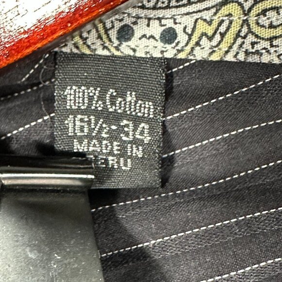 Ike Behar Shirt Mens 16.5 Black Stripe Cotton Long Sleeve Button Up Contrast Cuf - Picture 6 of 8